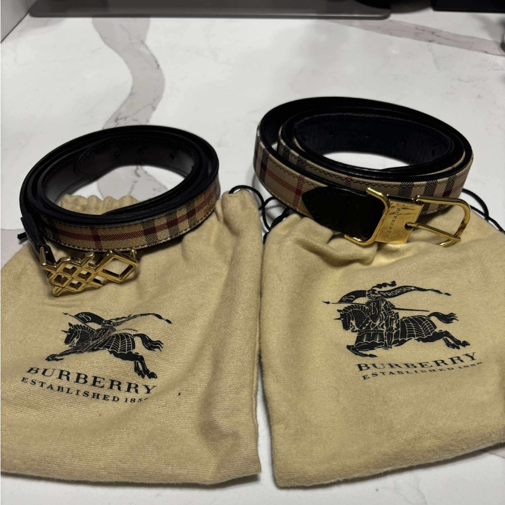Burberry Black and Gold Plaid Belt